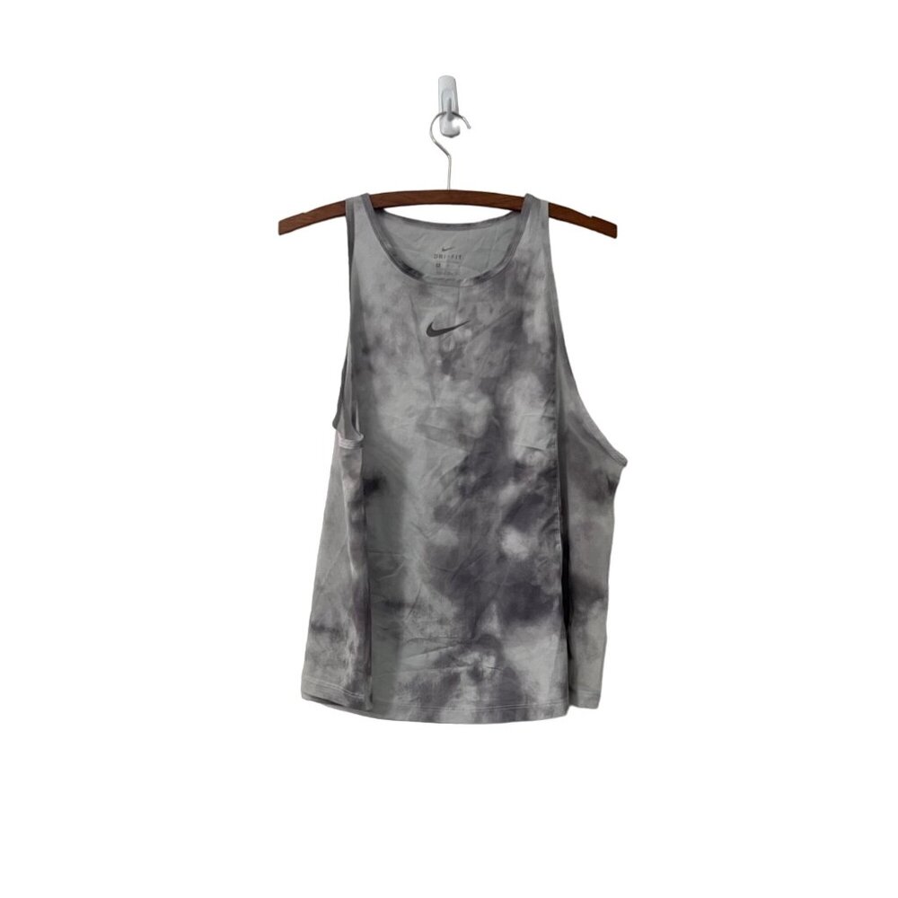Nike Dri Fit Womens Gray Marble Sheer Mesh Side Panel Muscle Tank Top Size M